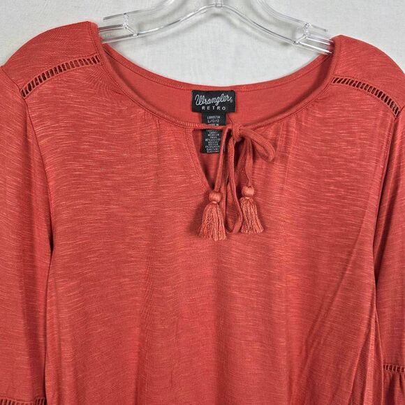 Wrangler Retro Womens Boho Peasant Top Rust Orange L - Picture 2 of 6